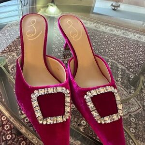 Sam Edelman Fuchsia Velvet Crystal-Buckle Mules
